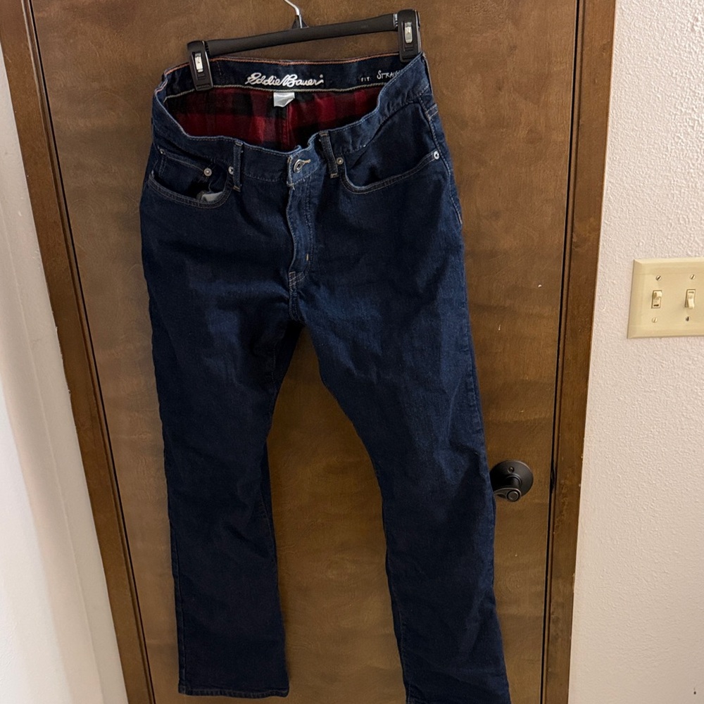 34x32 Eddie Bauer Flannel Lined Men's Blue Jeans